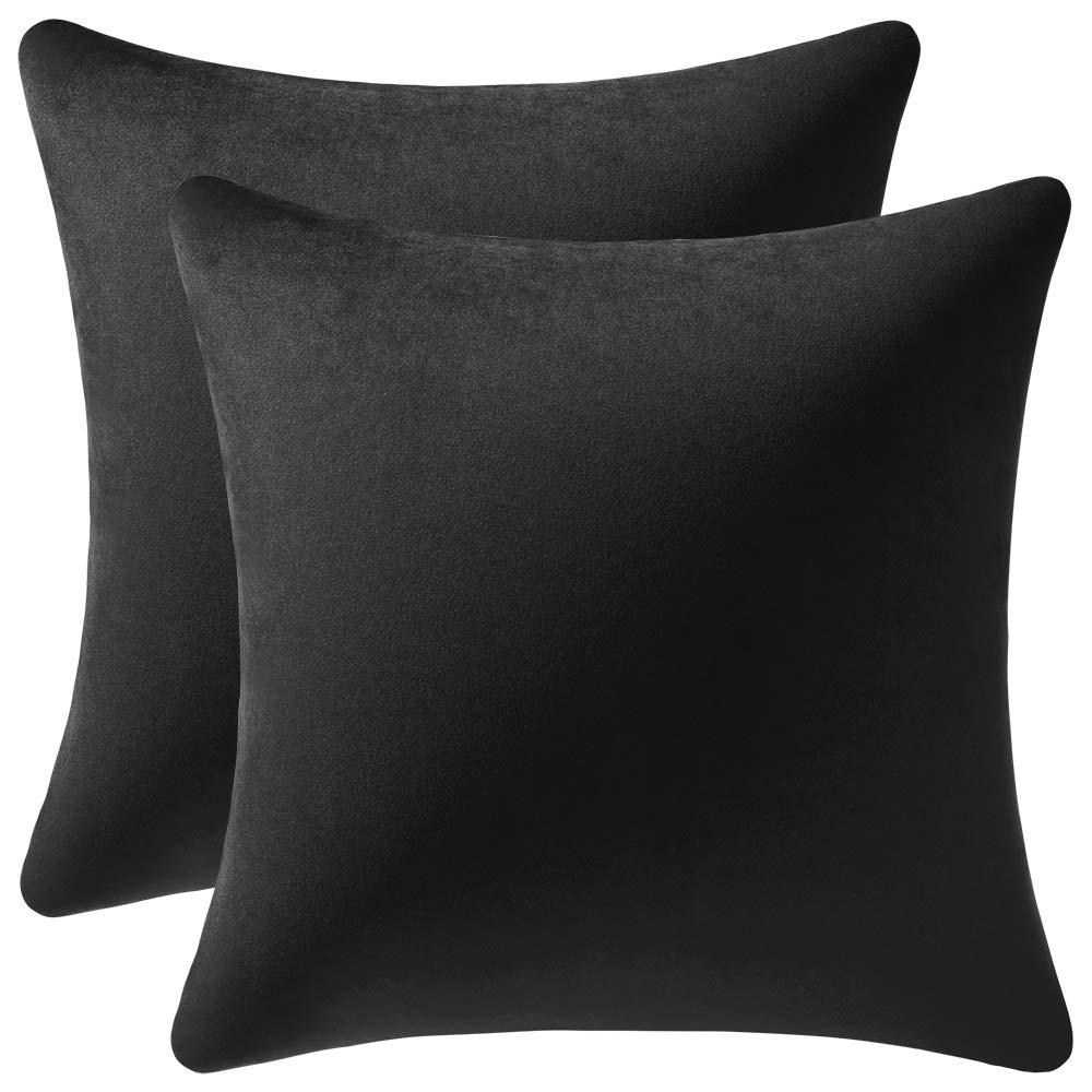 Dezene Decorative Pillow Covers 18X18 Black: 2 Pack Cozy Soft Velvet Square Throw Pillow Cases For Farmhouse Home Decor
